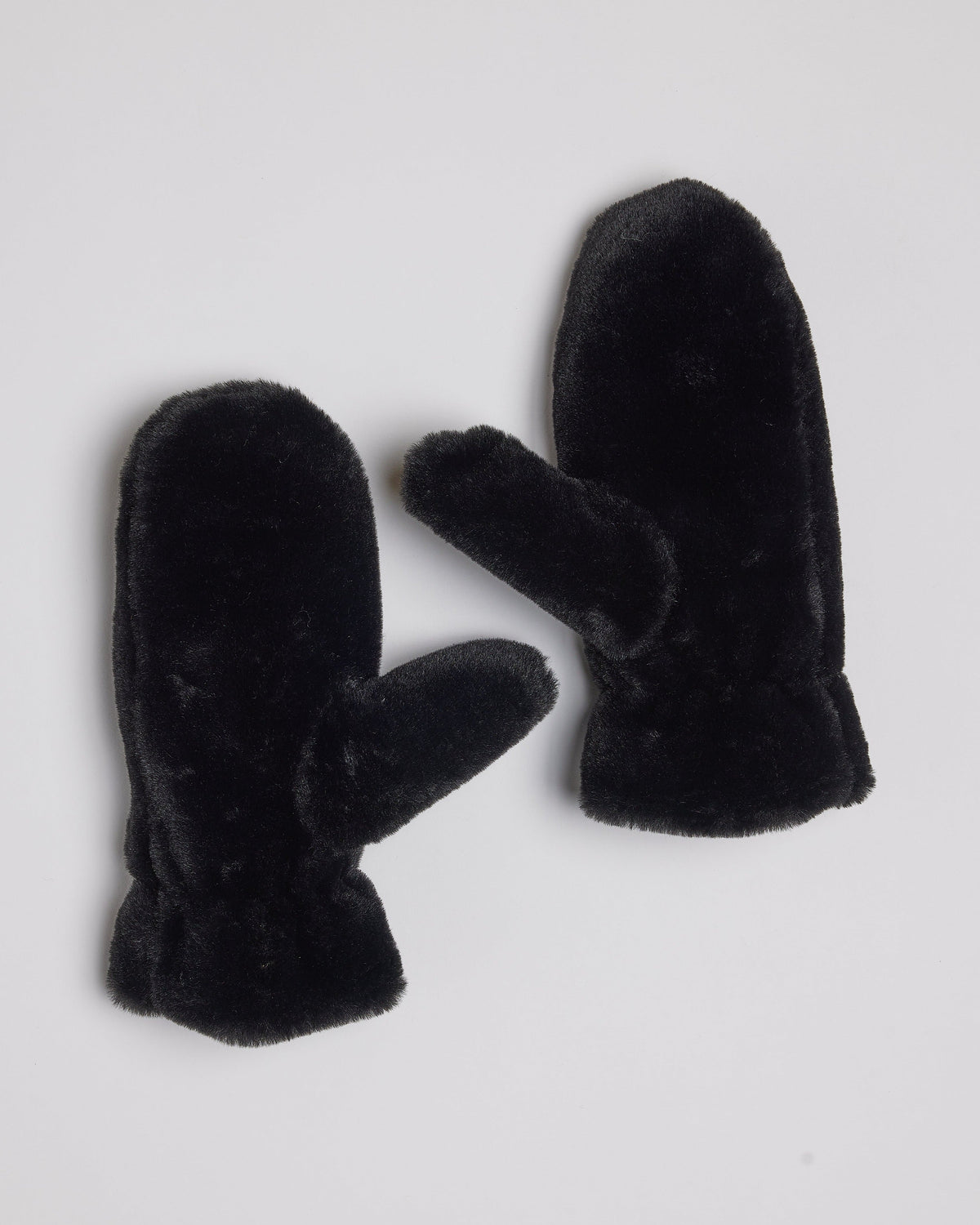 Black faux fur mittens