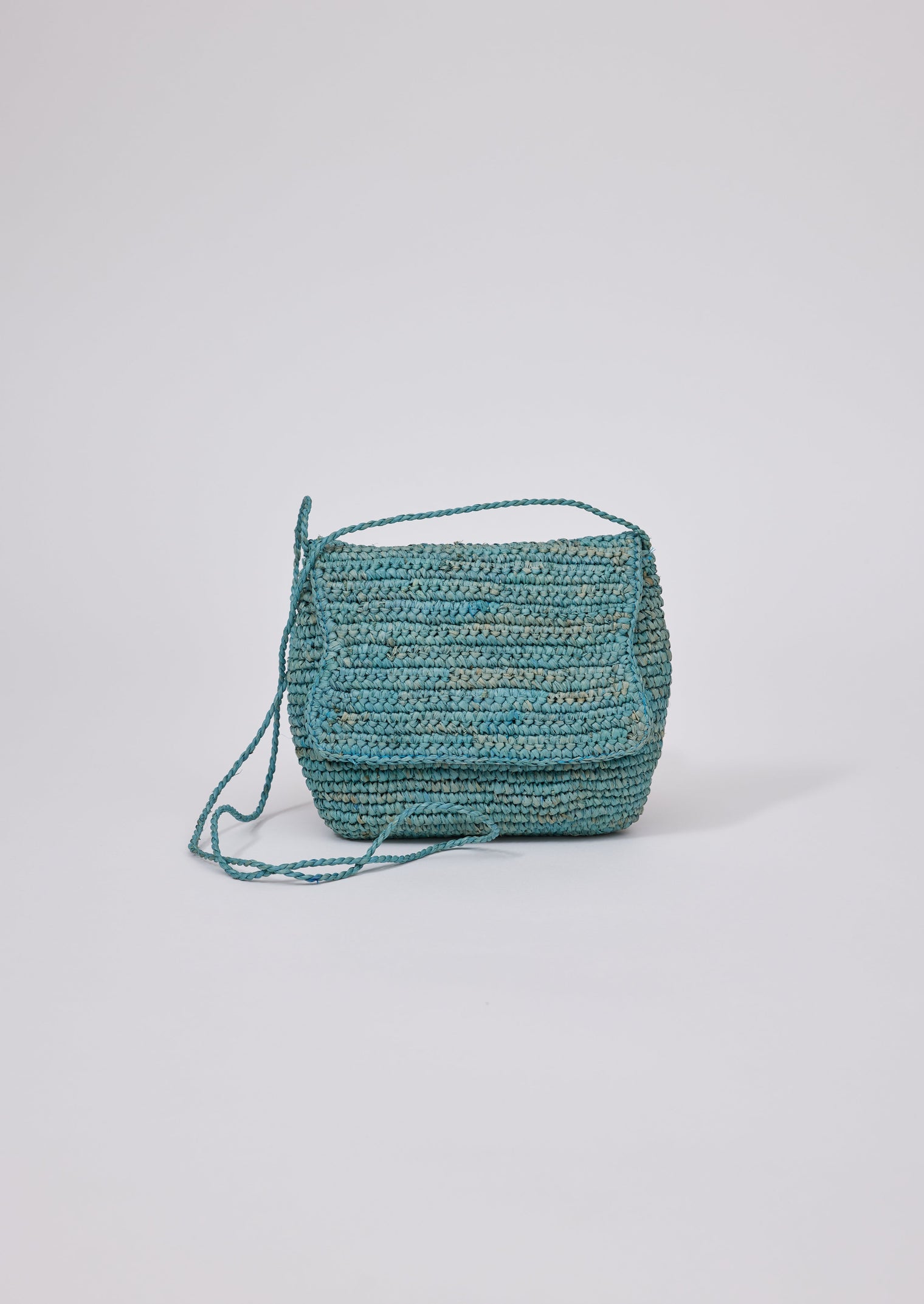 Small marine blue straw crossbody bag