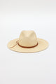 tan brimmed sunhat with brown trim