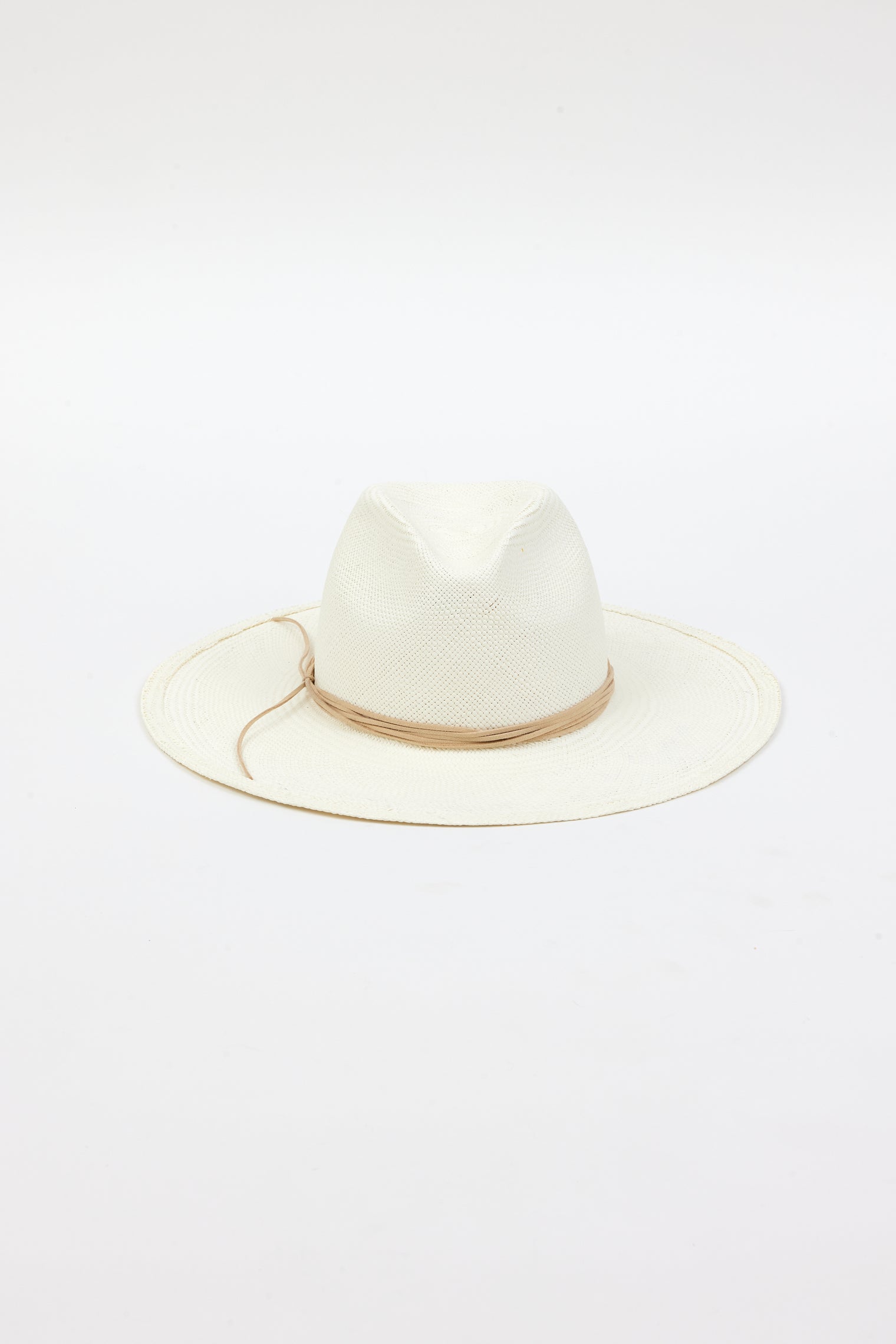 white brimmed sunhat with tan trim