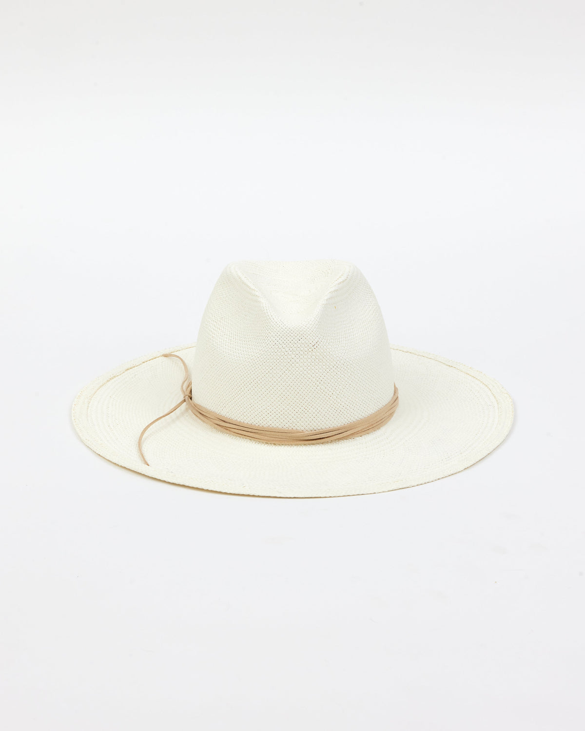 white brimmed sunhat with tan trim