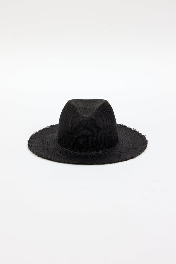 black straw panama hat with fringe