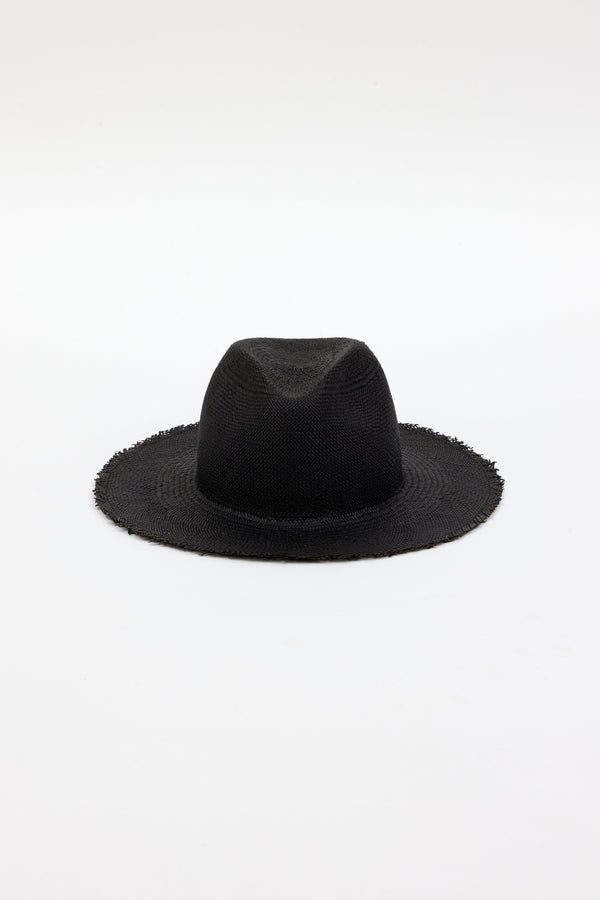 black straw panama hat with fringe