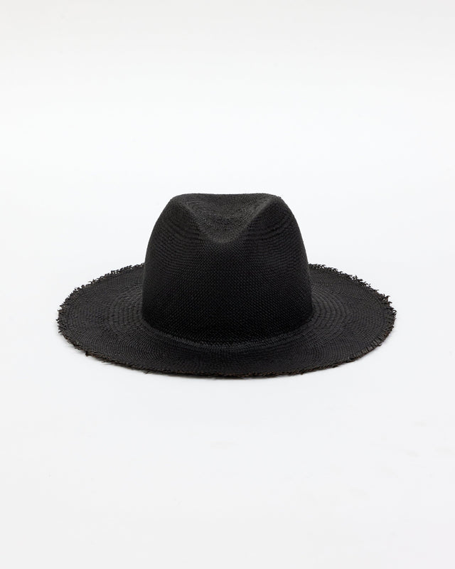 black straw panama hat with fringe