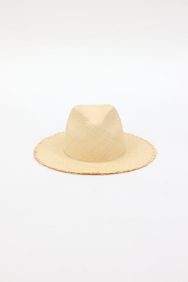 light tan fringed panama hat