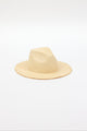 3/4 angle of light tan fringed panama hat