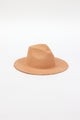 3/4 angle of pecan brown fringed panama hat