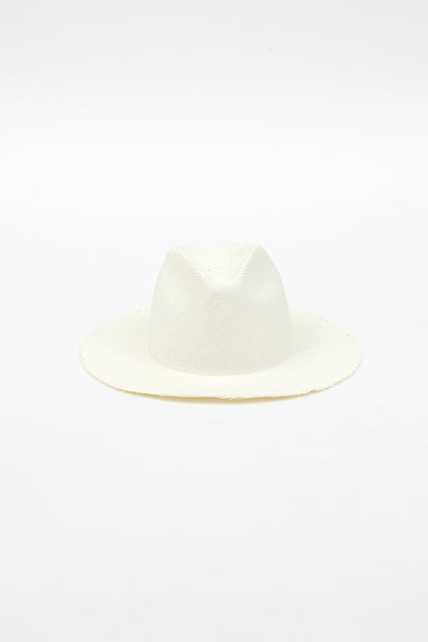 white fringed panama hat