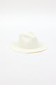 3/4 angle of white fringed panama hat