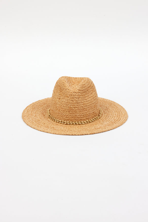 Braided raffia sunhat with gold trim