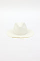 front of white fringed panama hat with white trim