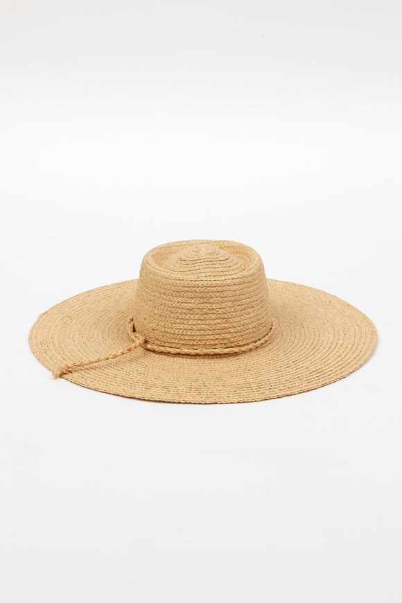 Brimmed straw sun hat with straw trim