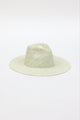 3/4 angle of mint and natural colored pattern brimmed sun hat