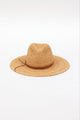 front of braided raffia sunhat with brown trim