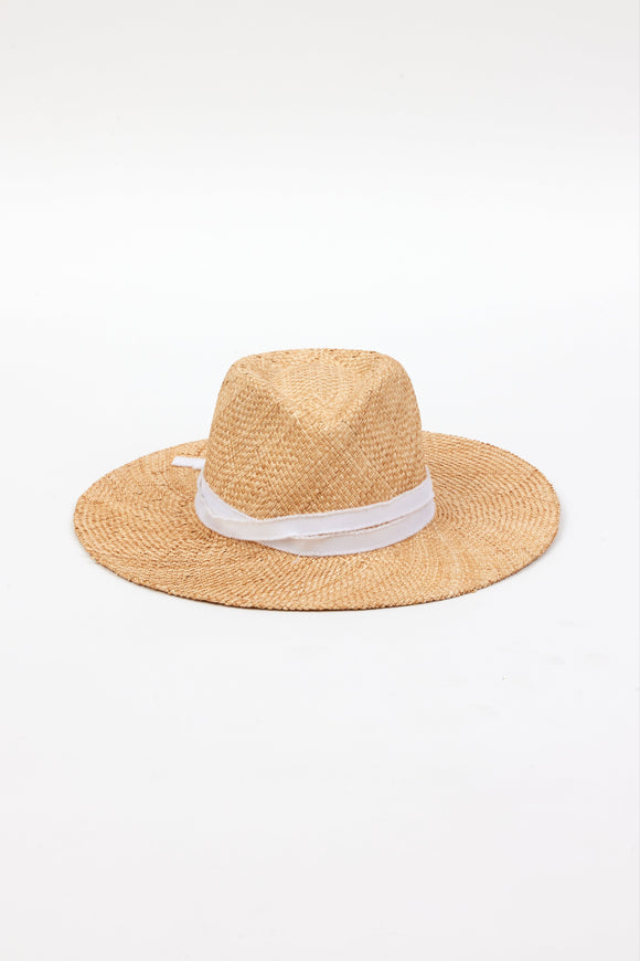 front of woven sunhat with white trim