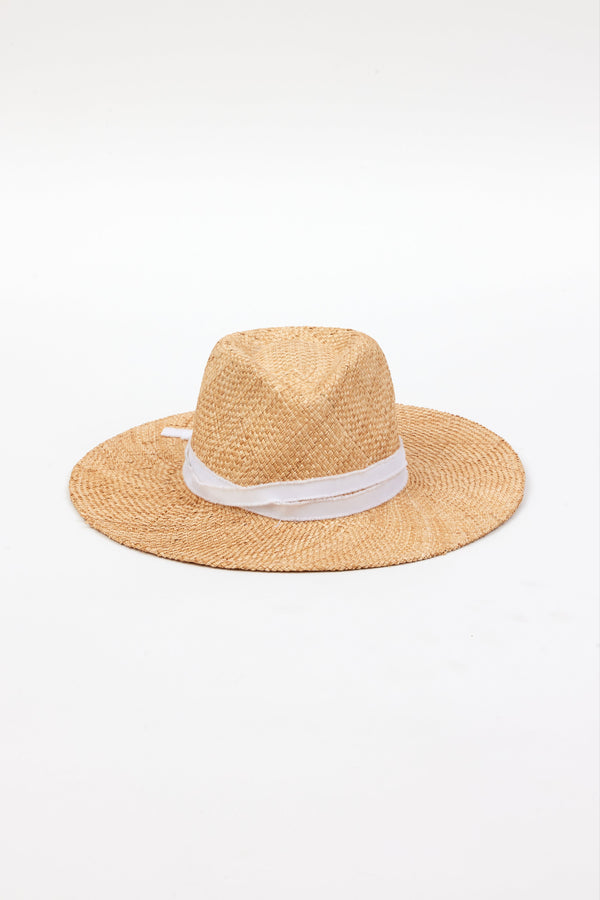 front of woven sunhat with white trim