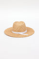 back of woven sunhat with white trim