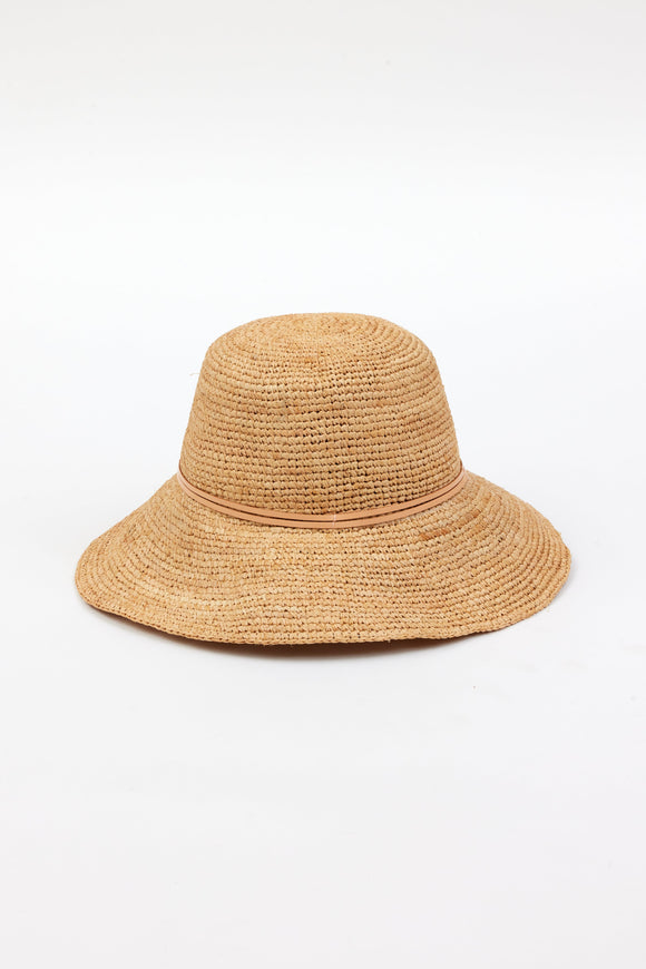 crocheted hat with PU leather trim