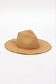 brown fringed panama hat with brown trim