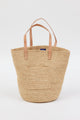 Raffia straw tote with leather handles