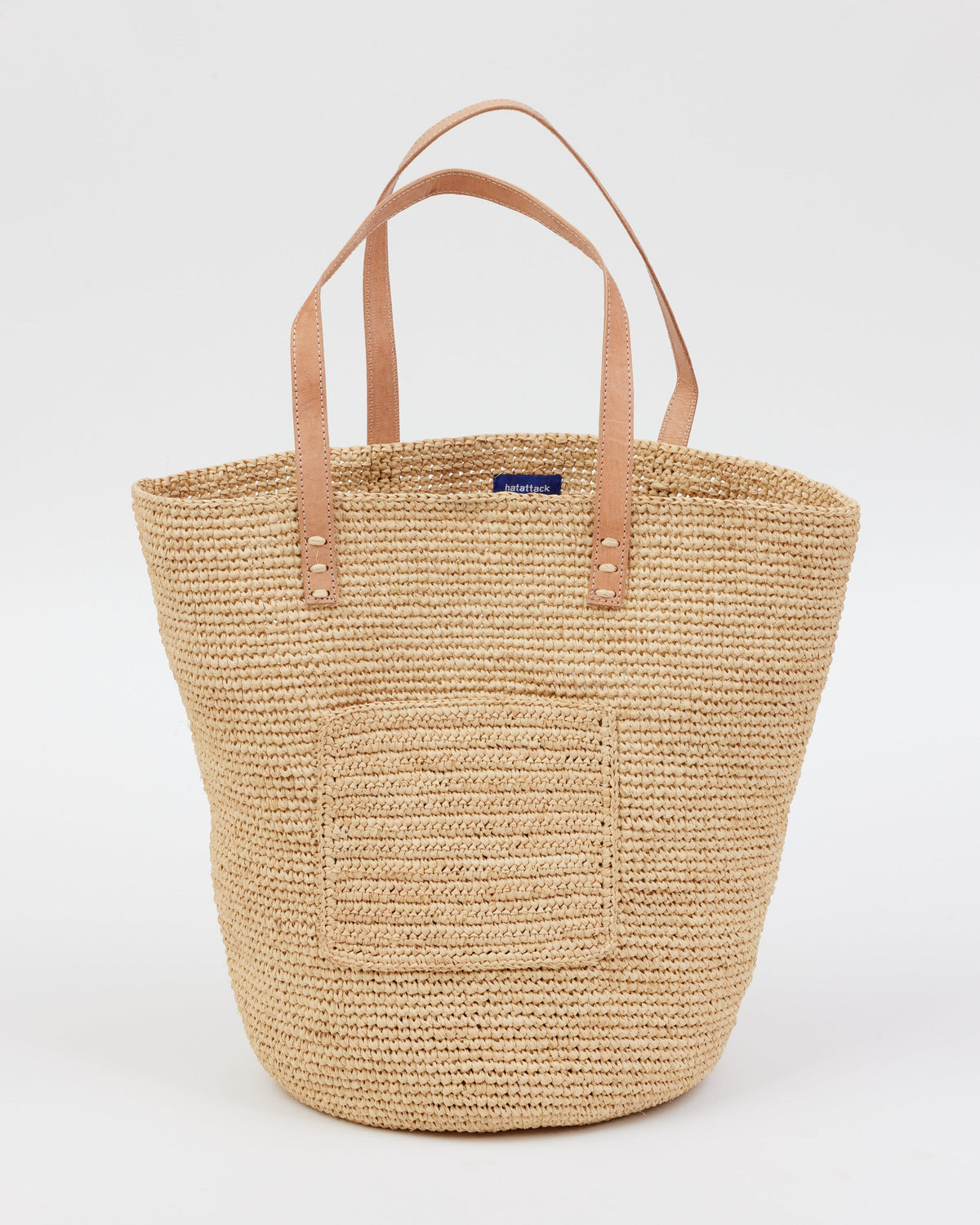 Raffia straw tote with leather handles