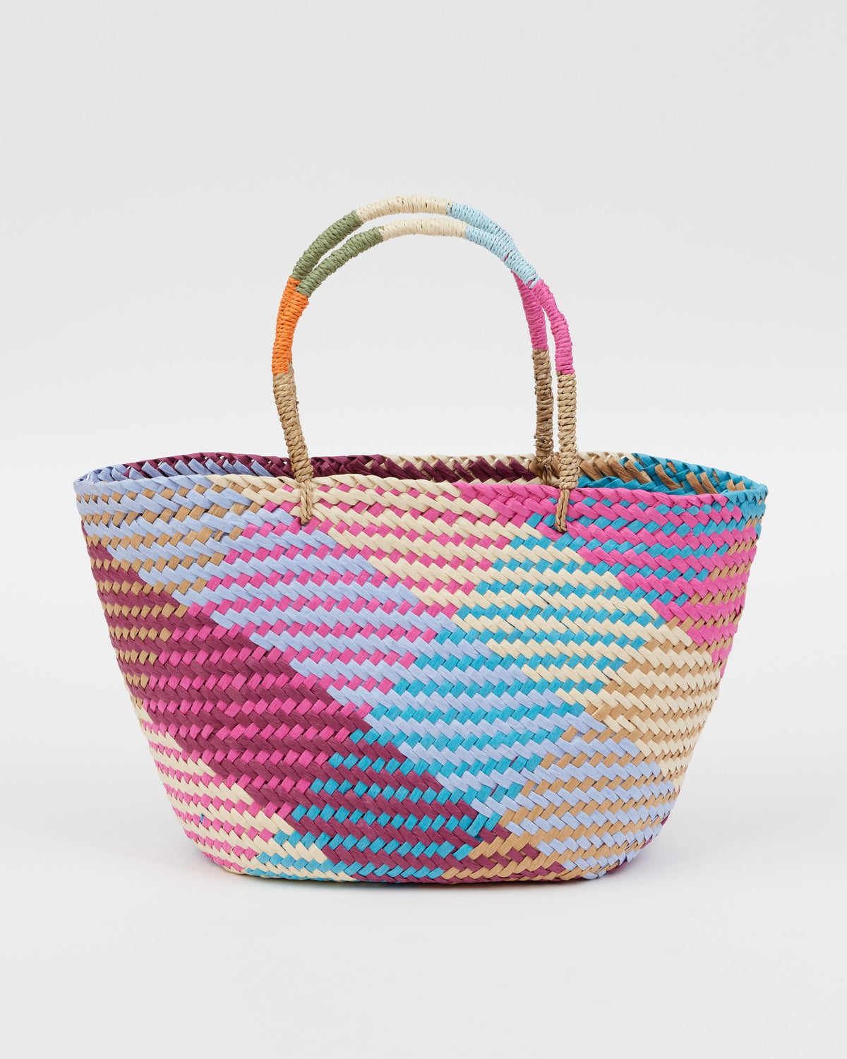 multi colored straw tote