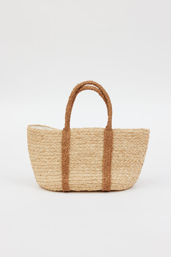 raffia straw tote with tan raffia handles