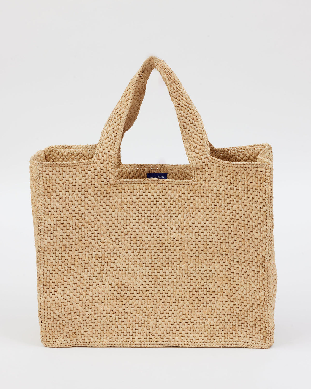 Natural woven structured tote with handles