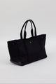 3/4 angle of black tote with pockets