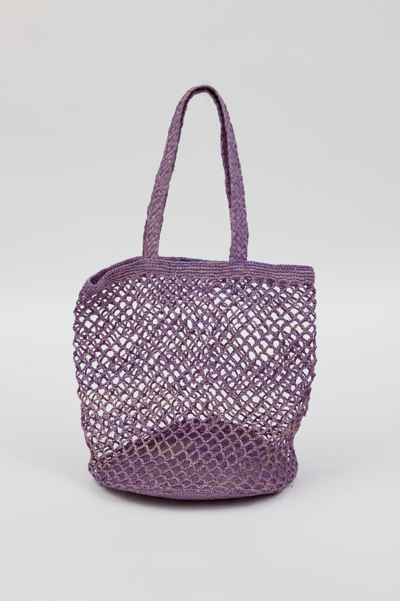 purple straw raffia bag