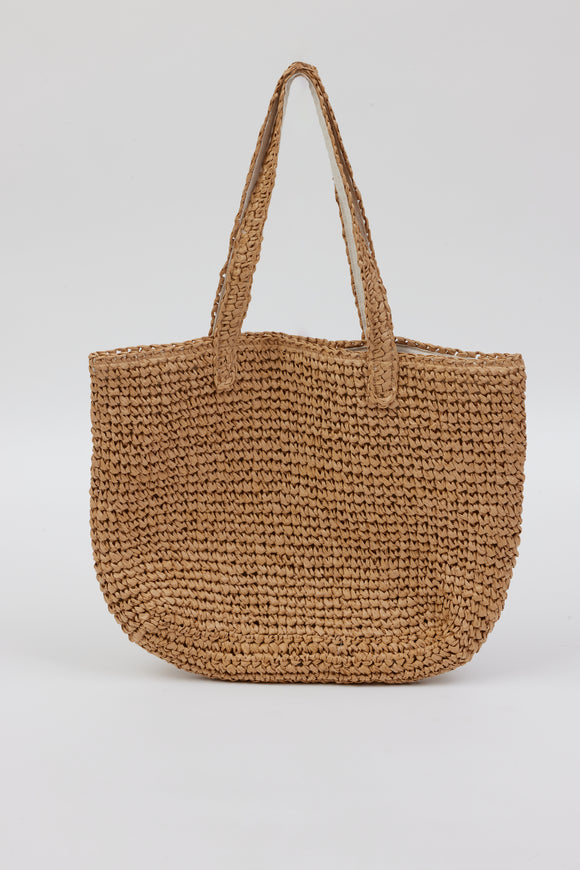 Brown slouchy straw tote