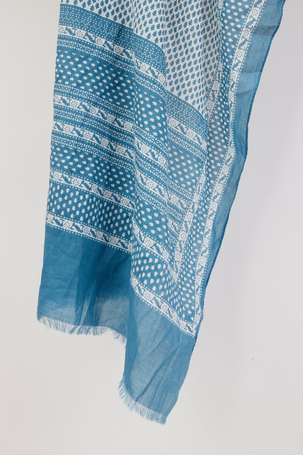 Close up of white and blue patterned sarong