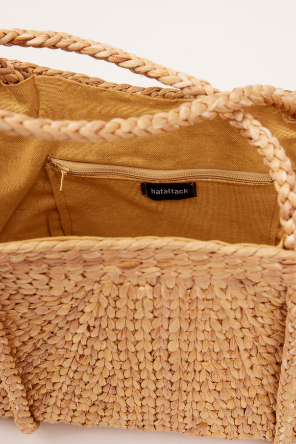 Inside of woven straw bag