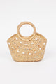 small straw bag with shell and rhinestone detail