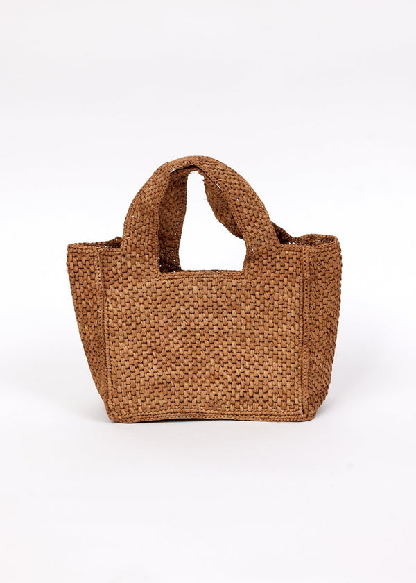 Brown small structured woven straw bag
