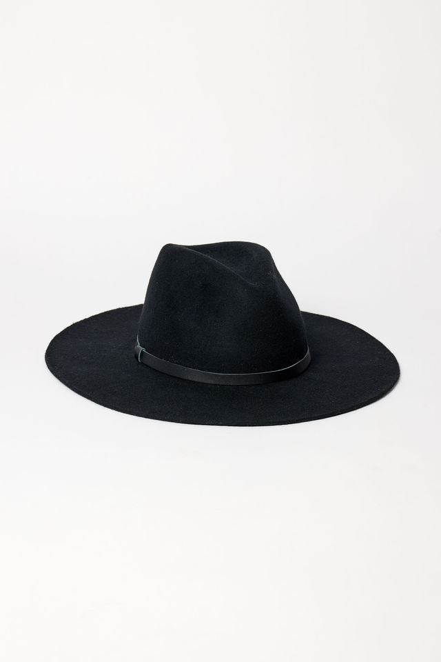 Black fedora hat on a white background