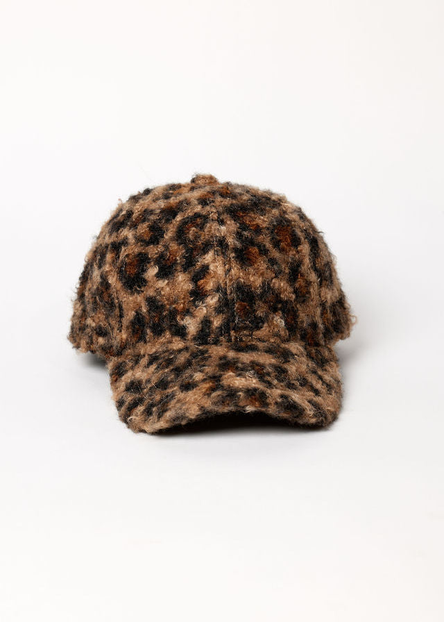 Leopard faux fur baseball cap