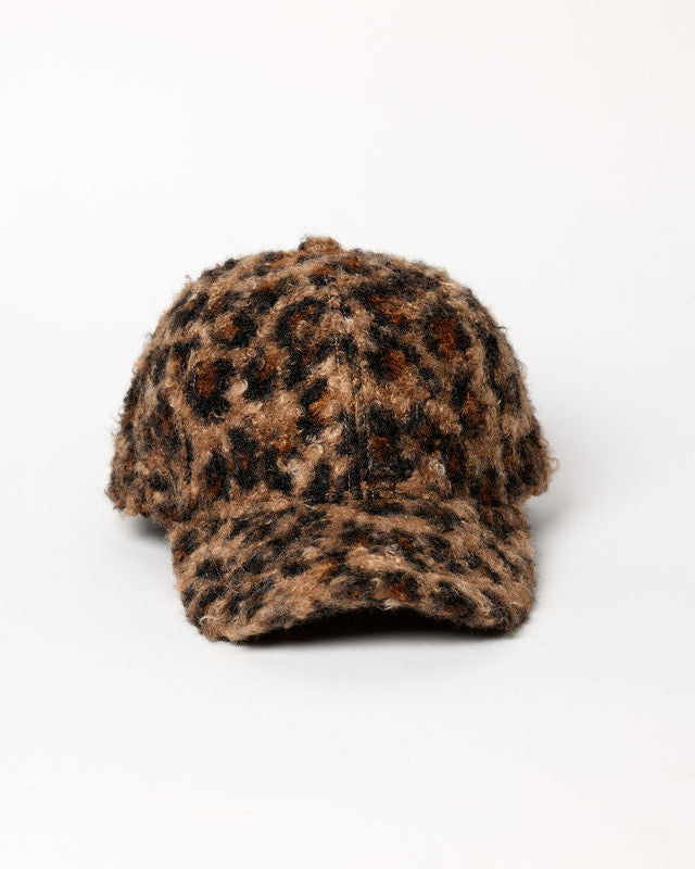 Leopard faux fur baseball cap