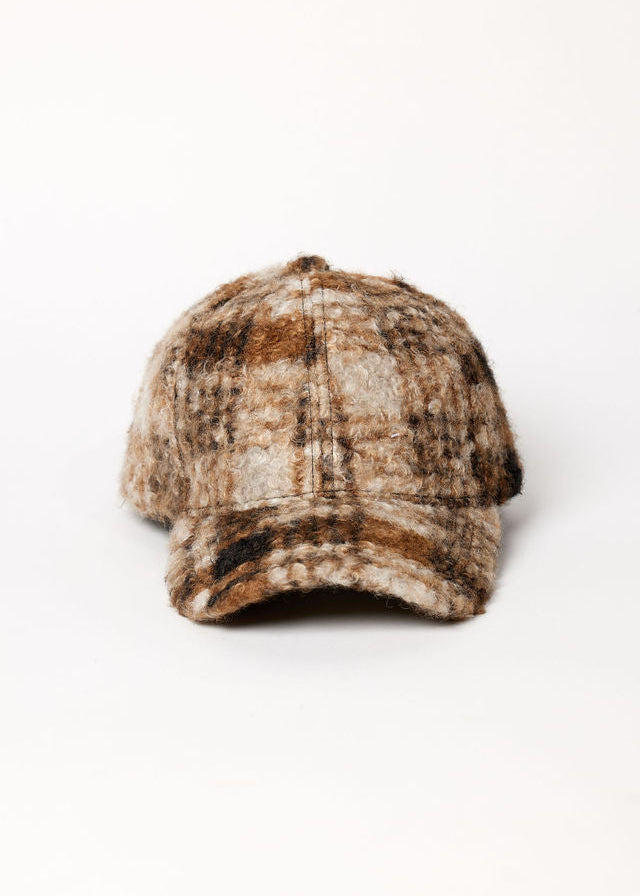 Brown plaid faux fur baseball cap