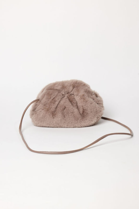 Taupe faux fur clutch with strap