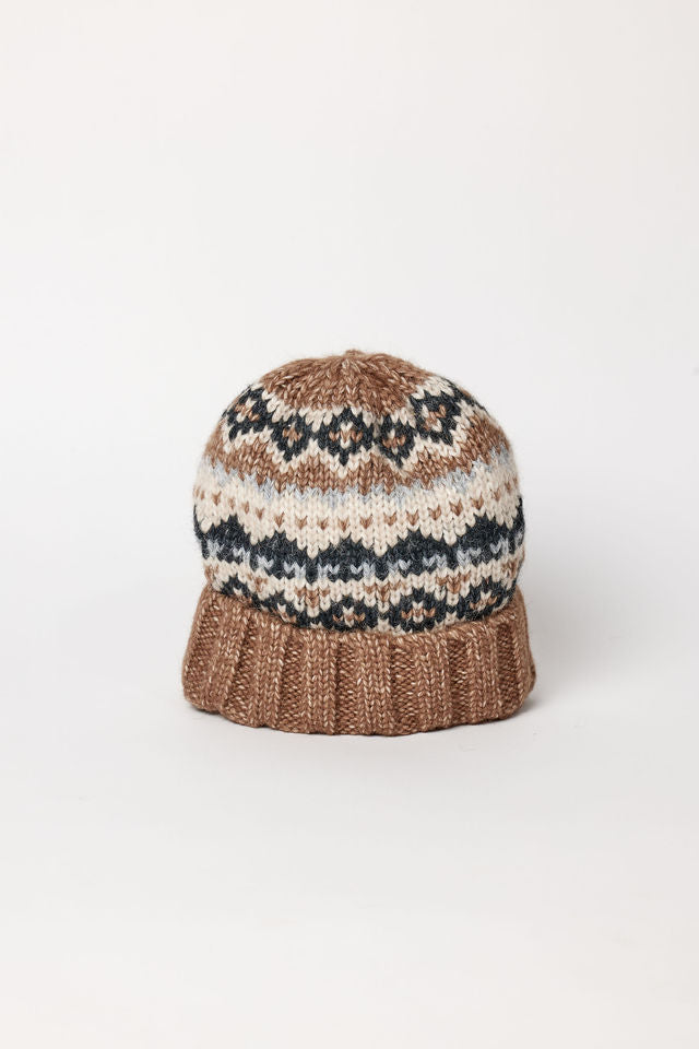 Brown and black fair isle beanie