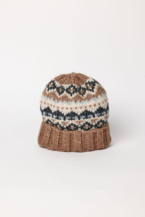 Brown and black fair isle beanie