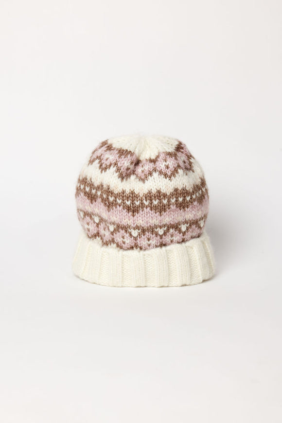 Ivory and brown fair isle beanie