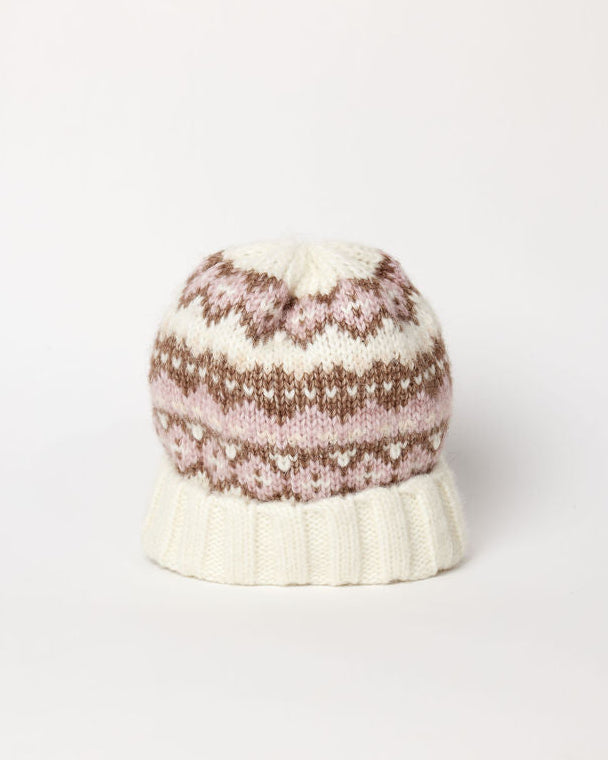 Ivory and brown fair isle beanie