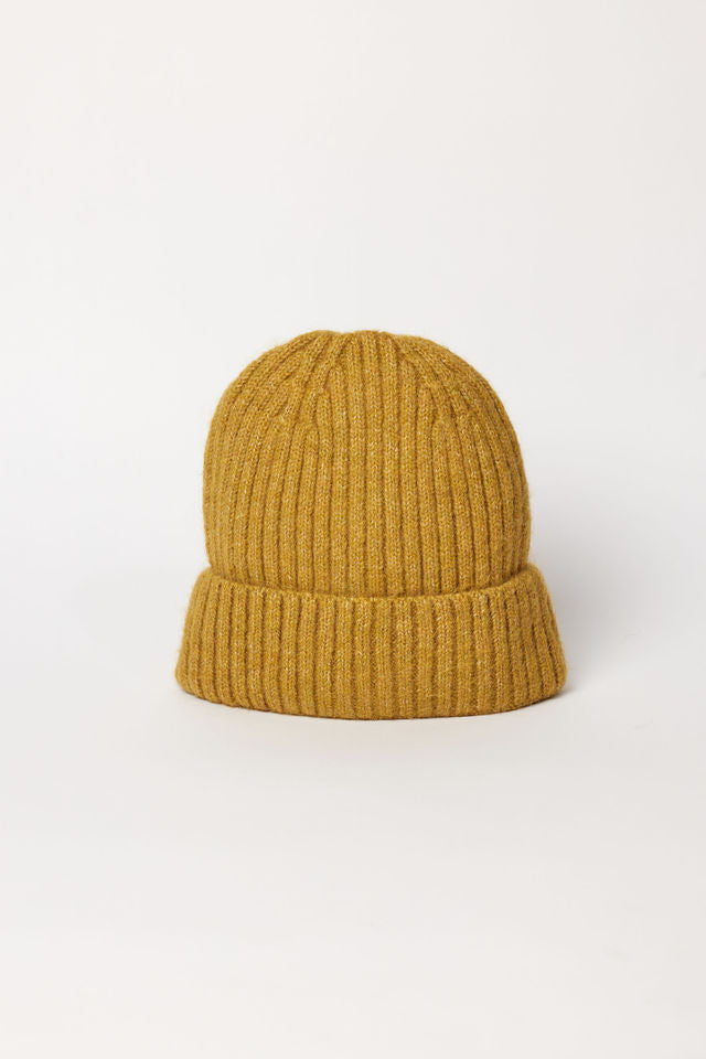 Mustard yellow ribbed beanie with cuff