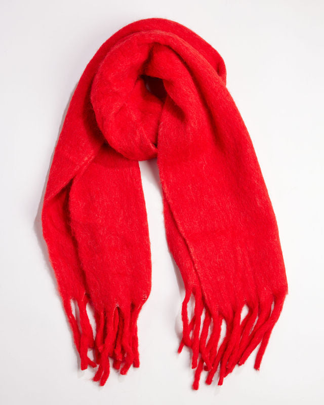 Red scarf with fringe