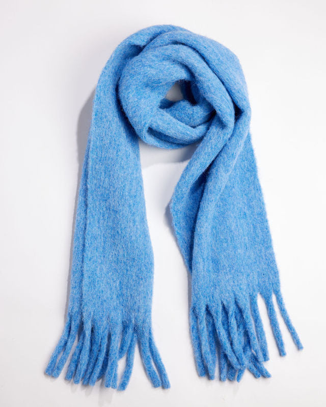 Blue scarf with fringe