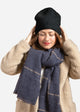 Model wearing black cashmere beanie