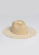 3/4 angle of Ivory and Tan Woven Sun Hat