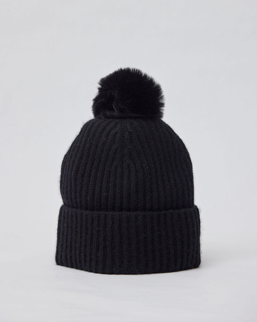 Cashmere Rib Beanie With Pom